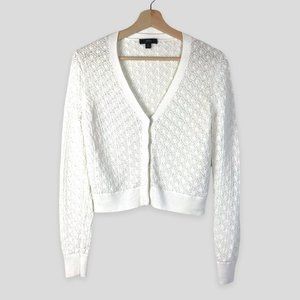 J Crew Off-White Button Down V-Neck Cropped Knit Top  Size Small